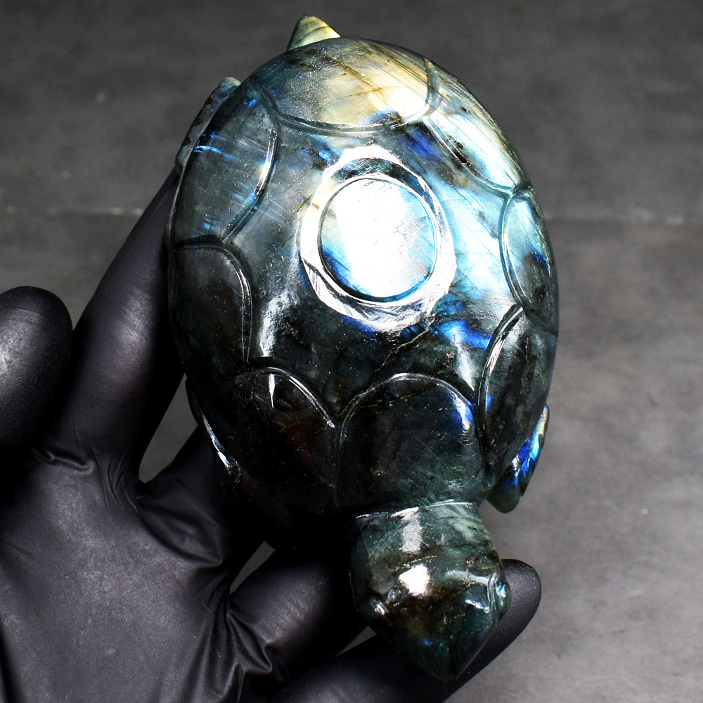 Amazing 1512.00 Carats Genuine Labradorite Hand  Carved Crystal Gemstone Turtle Carving