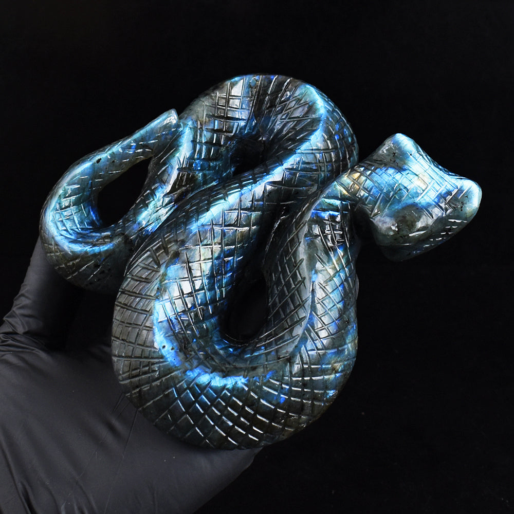 Gorgeous 2540.00 Cts Genuine Blue Flash Labradorite Hand Carved Snake Gemstone Carving