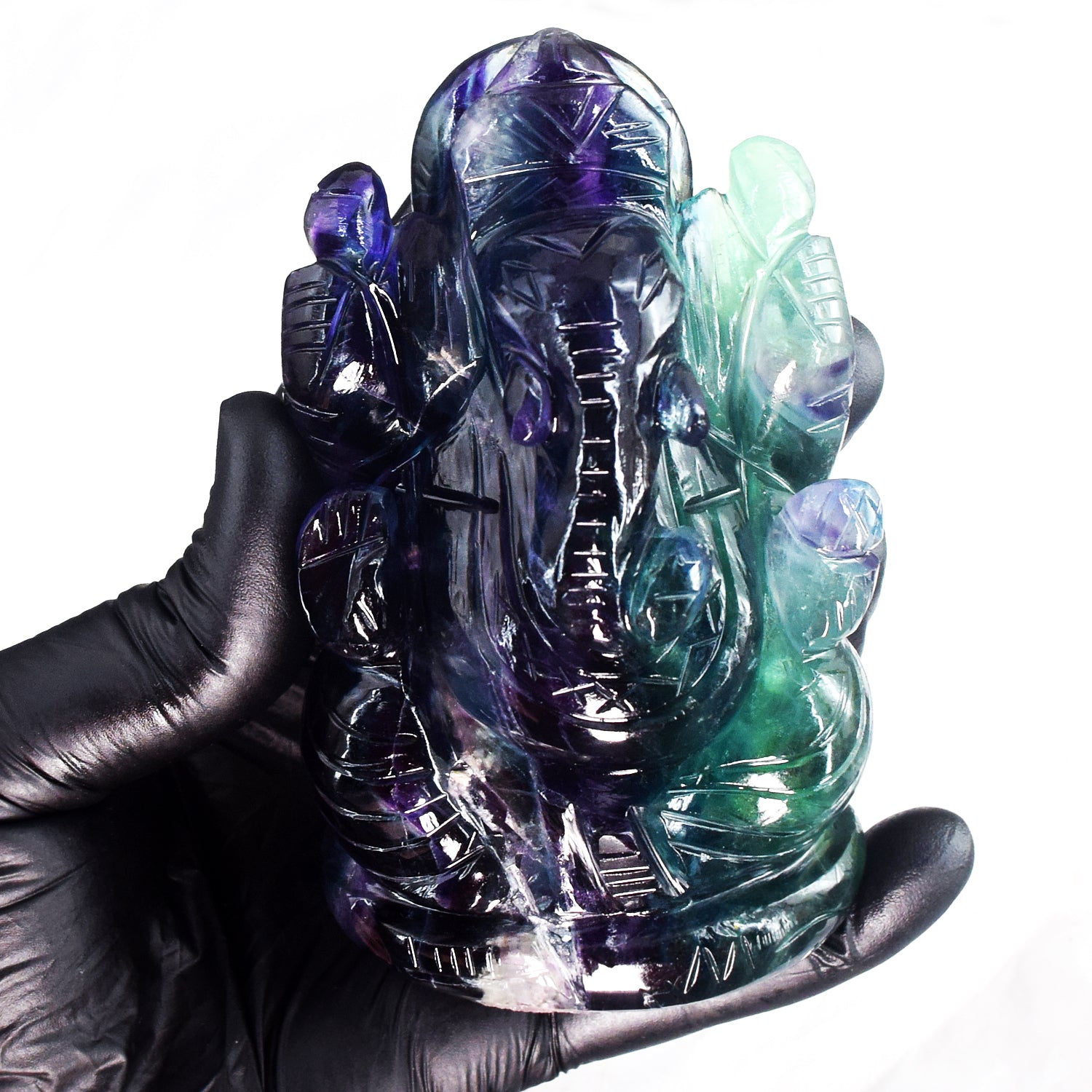 Extraordinary 2415.00 Cts Genuine Hand Carved Purple Fluorite Crystal Premium Lord Ganesha