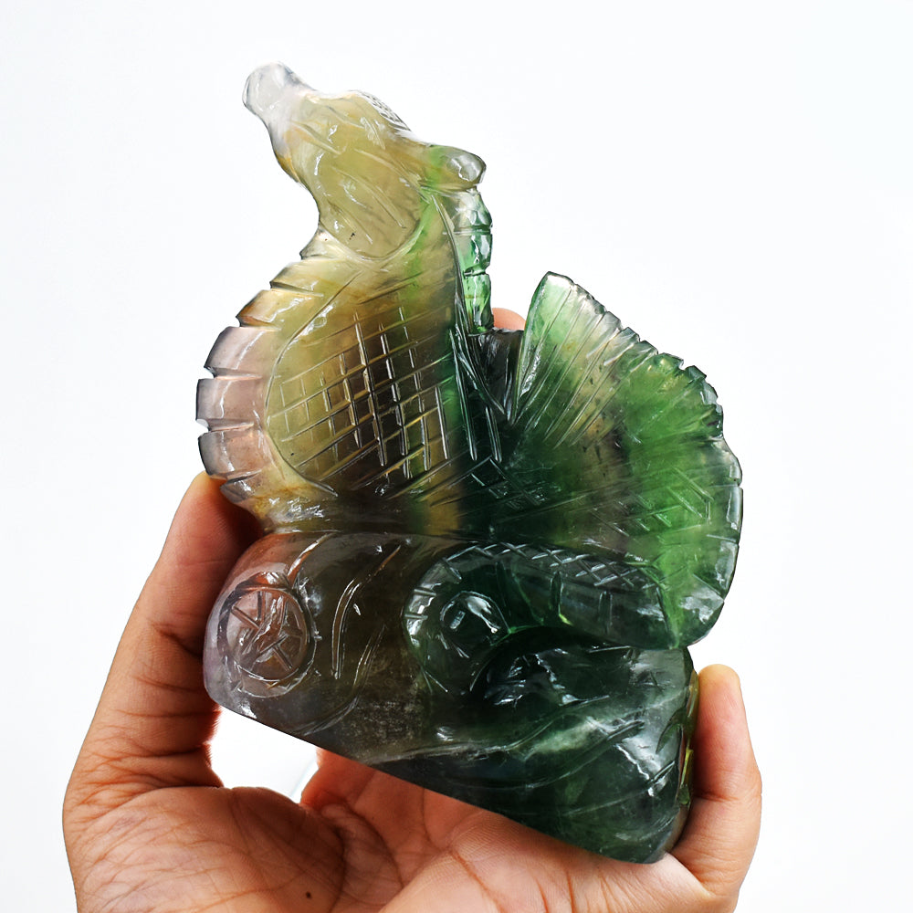 Awesome 2617.00 Cts Genuine Multicolor Fluorite  Hand Carved Crystal Gemstone Seahorse Carving