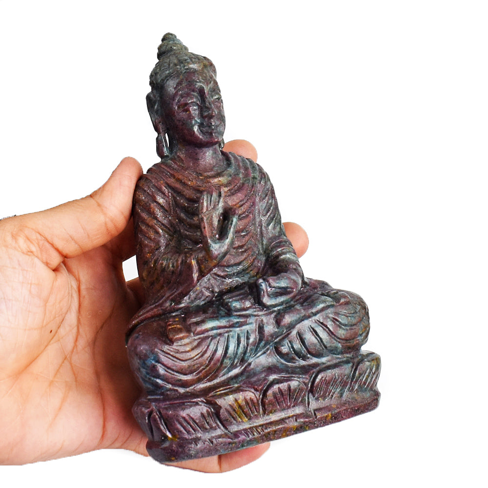 Stunning 5062.00 Cts Genuine Ruby In Kyanite Hand Carved Crystal Gemstone Buddha Idol Carving