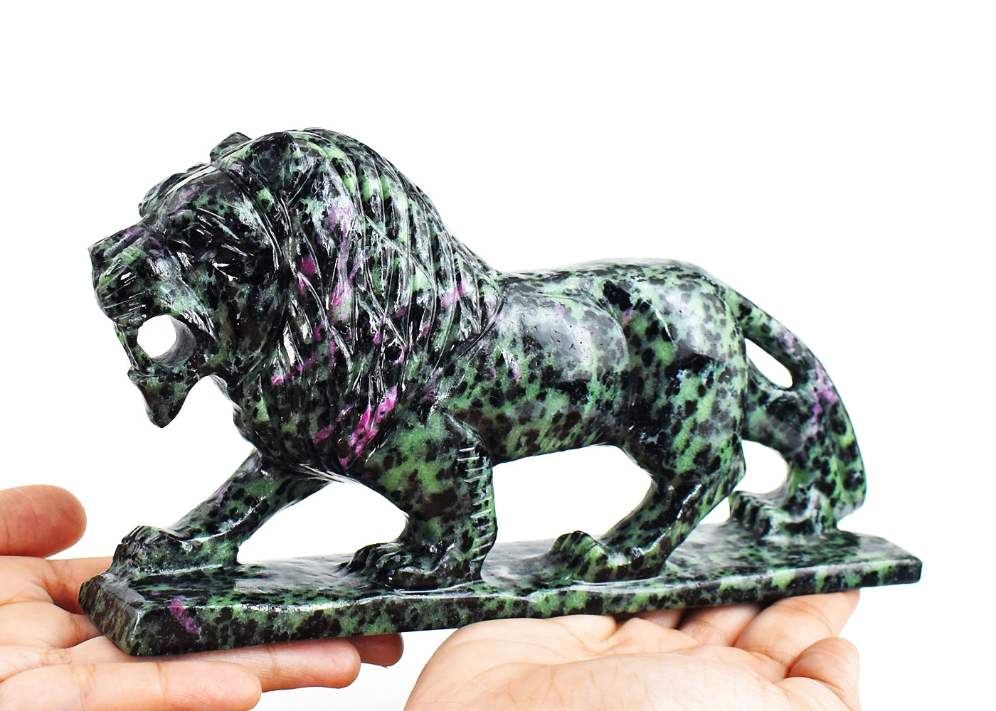 Artisian  6040.00 Carats  Genuine Ruby Zoisite Hand Carved  Crystal Gemstone Carving Lion