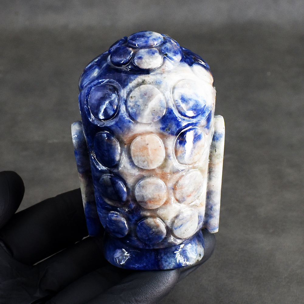 Amazing 1615.00 Cts Genuine Sodalite Hand Carved Gemstone Buddha Head Crystal Carving
