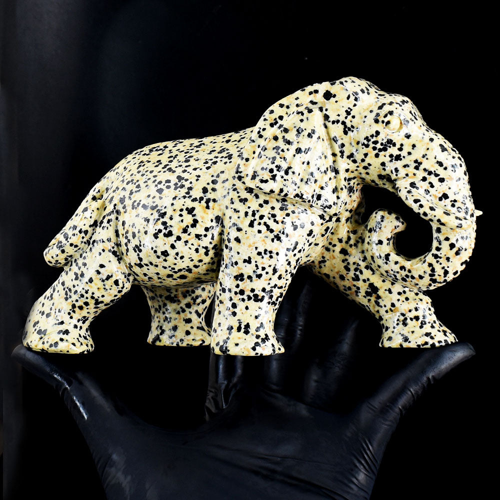 Premium 4621.00 Cts Genuine Dalmation Jasper Hand Carved Gemstone Elephant Crystal Carving