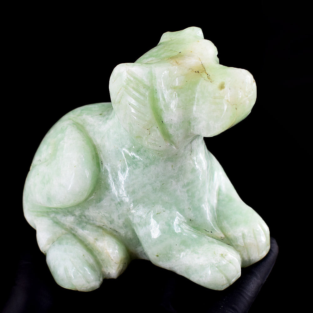 Awesome 2100.00 Cts Genuine Amazonite Hand Carved Gemstone Crystal Dog Carving