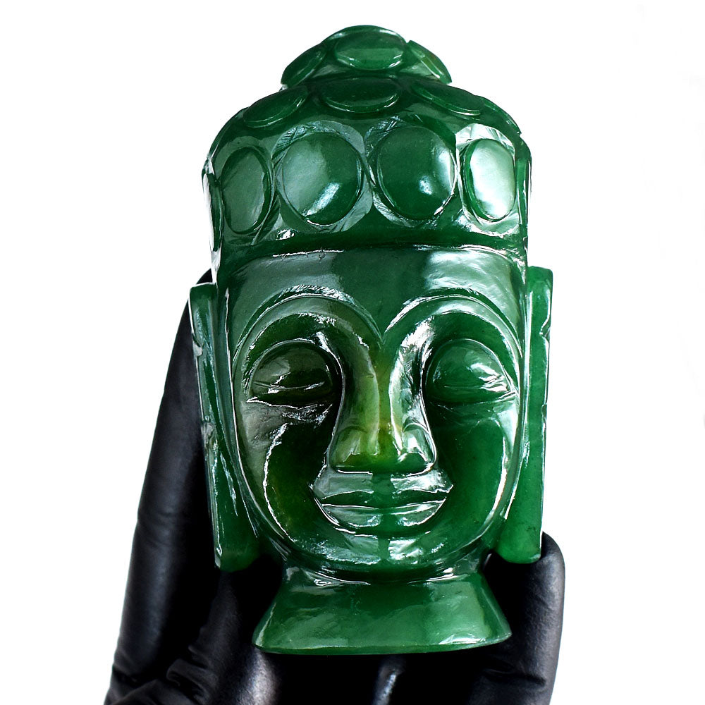 Stunning 1720.00 Cts Genuine Green Jade Hand Carved Gemstone Crystal Buddha Head Carving