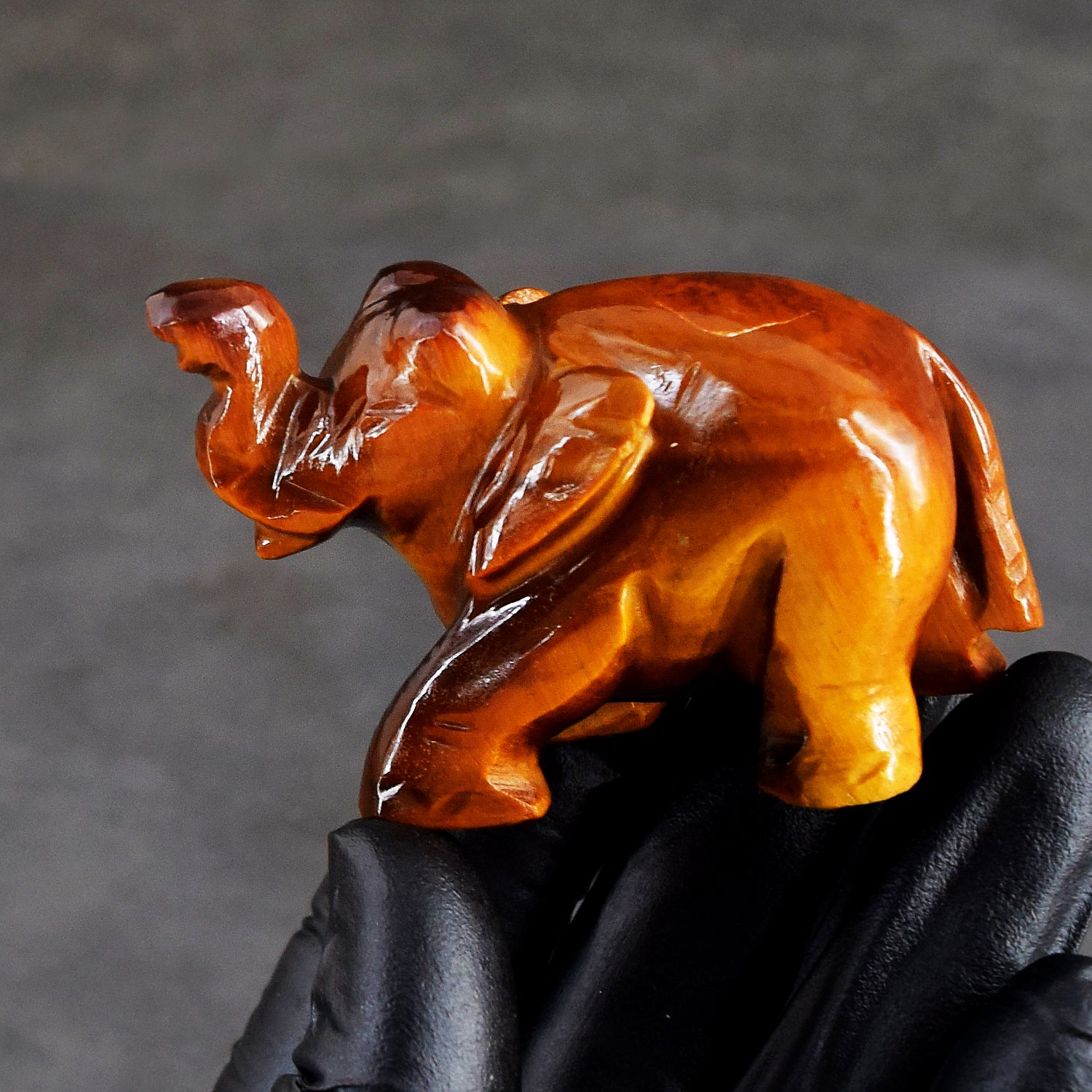 Amazing 372.00 Cts Genuine Golden Tiger Eye Carved Crystal Premium Elephant