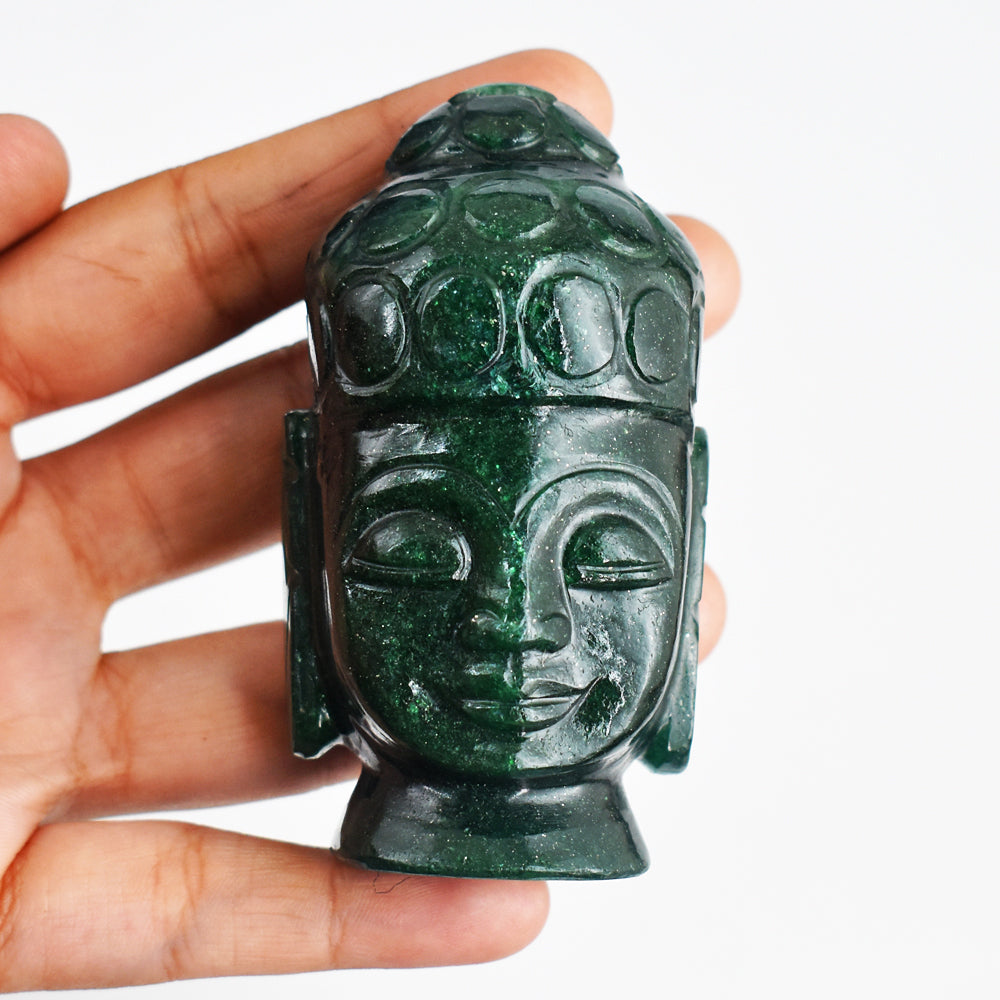 Craftsmen 1139.00 Cts Genuine Green Jade Hand Carved Crystal Gemstone  Carving Buddha Head