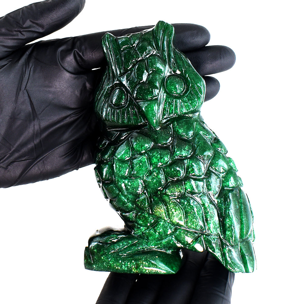 Beautiful 2615.00 Cts Genuine Green Jade Hand Carved Crystal Gemstone Owl Carving