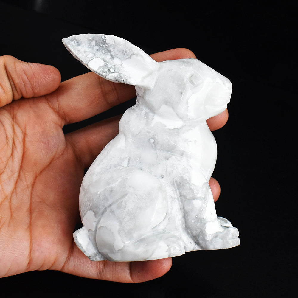 Exclusive 1945.00 Carats  Genuine Howlite Hand Carved Crystal Gemstone  Bunny Carving