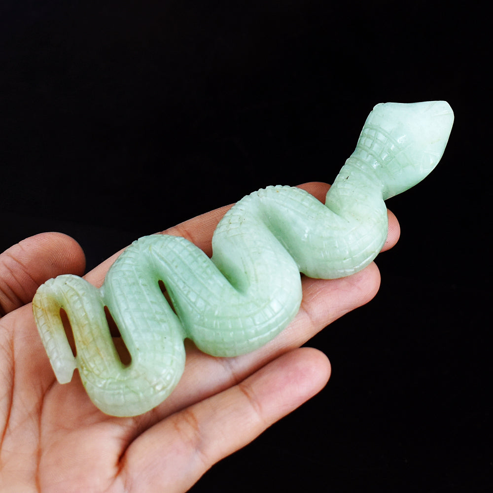 Beautiful 406.00 Carats Genuine Green Aventurine Hand Carved Crystal Gemstone Carving Snake