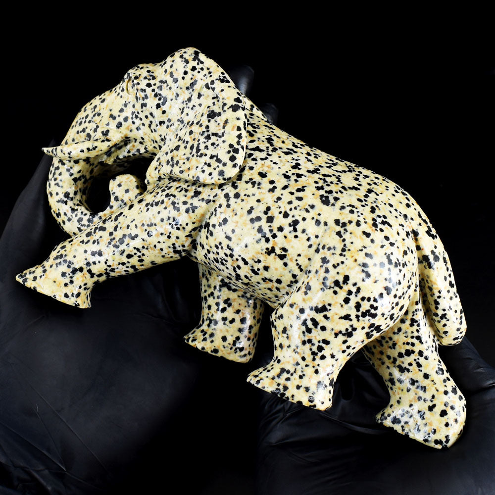 Premium 4621.00 Cts Genuine Dalmation Jasper Hand Carved Gemstone Elephant Crystal Carving
