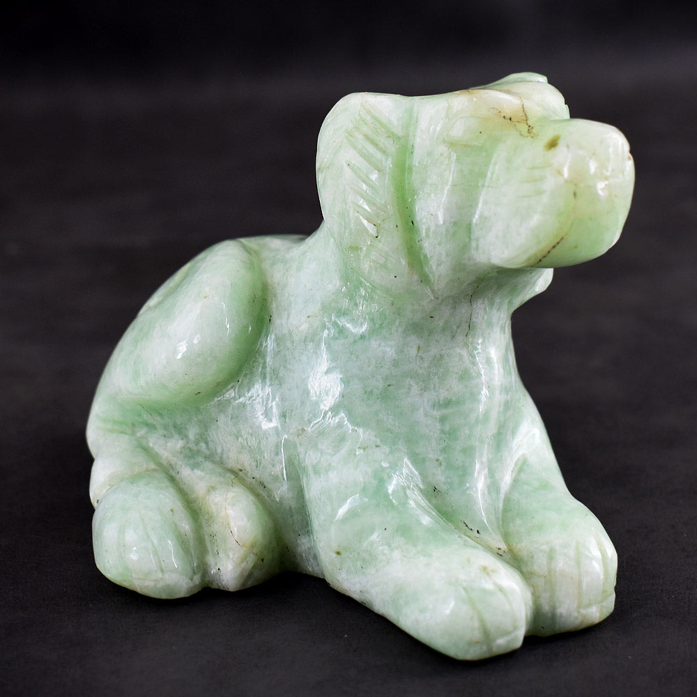 Awesome 2100.00 Cts Genuine Amazonite Hand Carved Gemstone Crystal Dog Carving