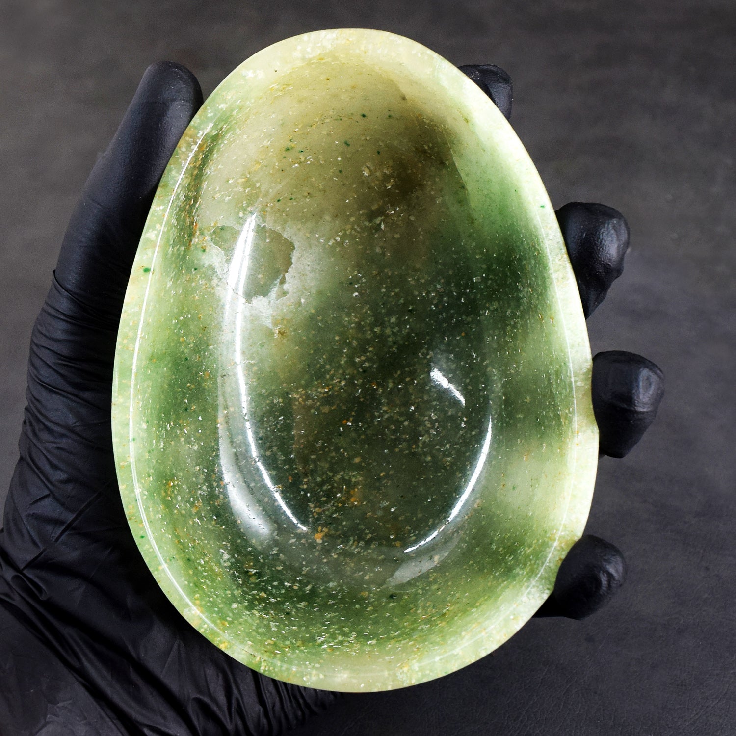 Flawless 1072.00 Carats Genuine Green Aventurine Hand Carved Crystal Gemstone Carving Big Bowl