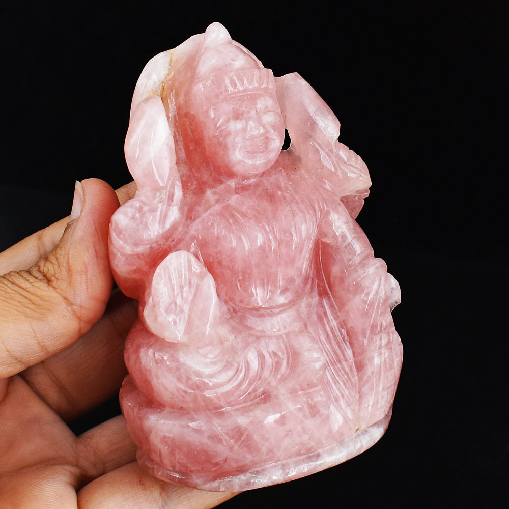 Natural 1447.00 Cts Genuine Pink Rose Quartz Hand Carved Crystal Goddess Laxmi Statue Gemstone Carving