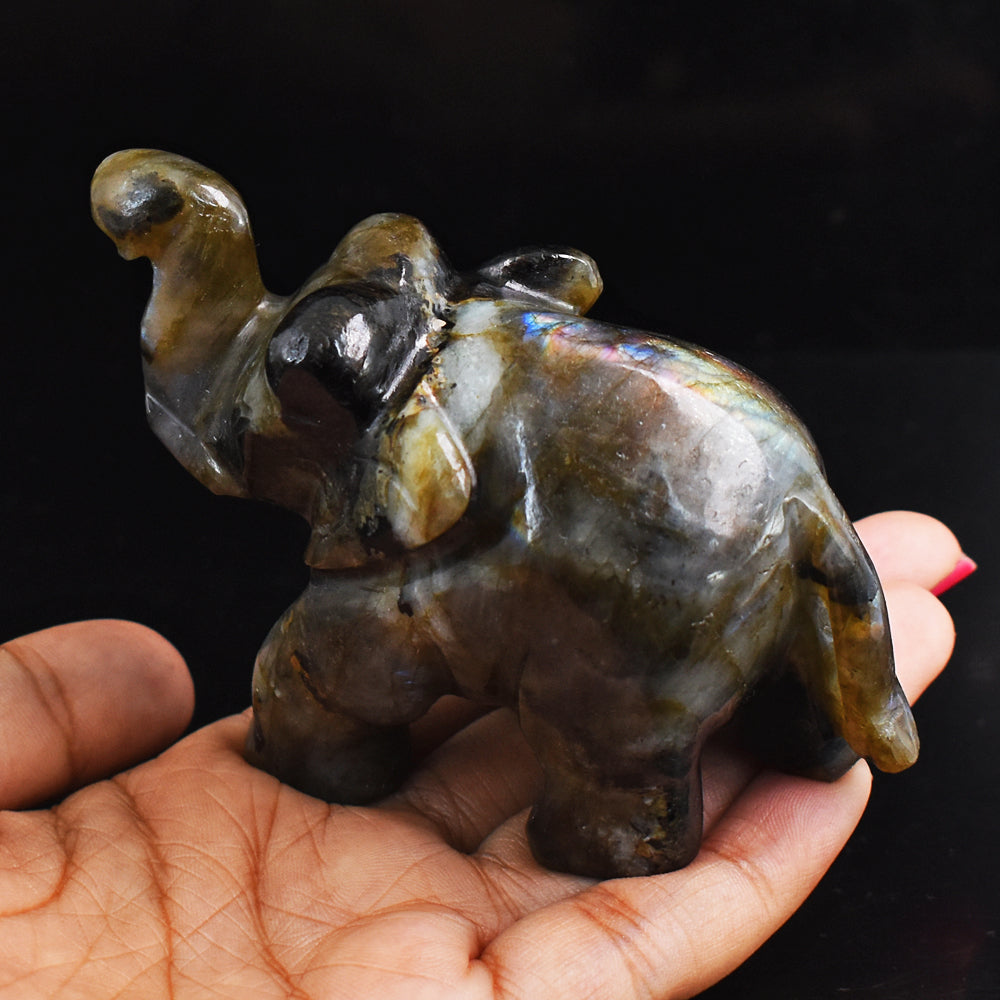 Craftsmen 1070.00 Cts  Genuine Blue Flash Labradorite  Hand Carved Crystal Gemstone Carving  Elephant