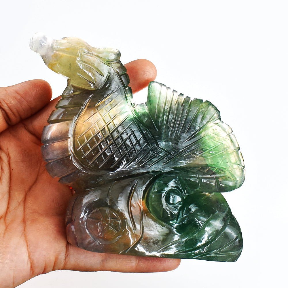 Awesome 2617.00 Cts Genuine Multicolor Fluorite  Hand Carved Crystal Gemstone Seahorse Carving