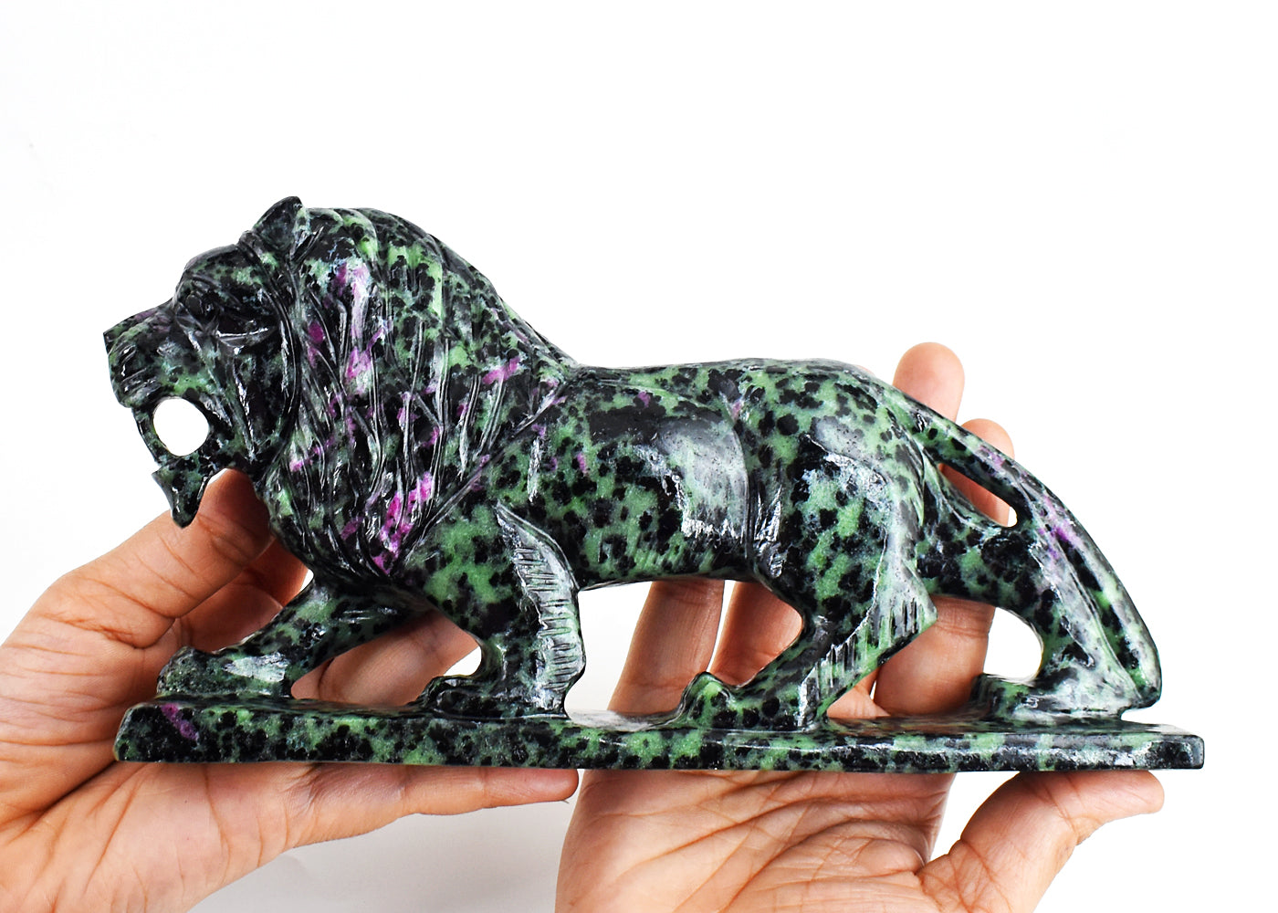 Artisian  6040.00 Carats  Genuine Ruby Zoisite Hand Carved  Crystal Gemstone Carving Lion