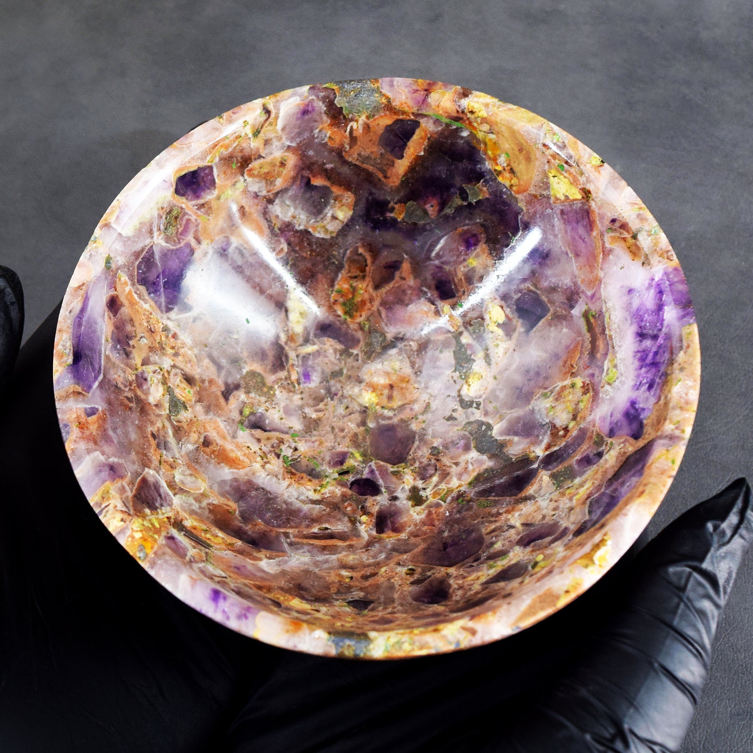 Untreated 951.00 Carats Genuine Chevron Amethyst Hand Carved Crystal Gemstone Carving Big Bowl