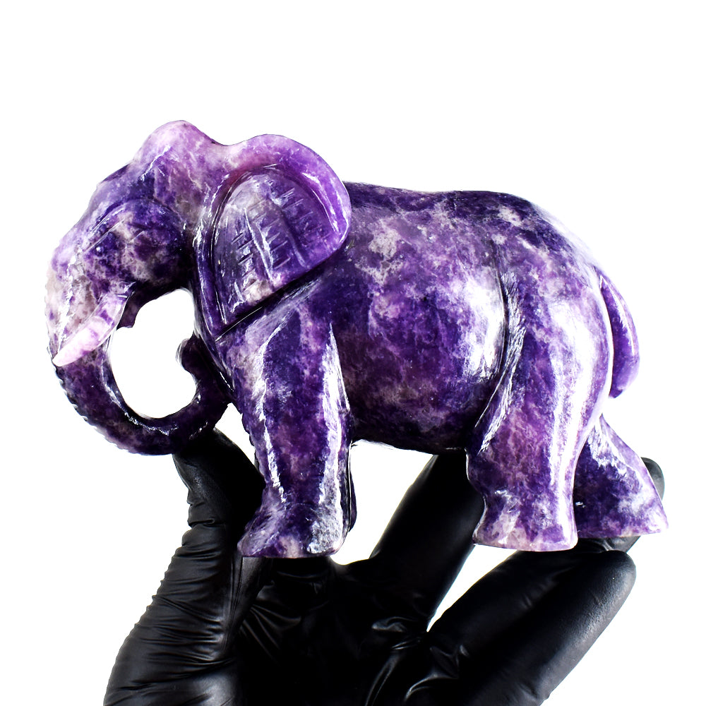 Gorgeous 3179.00 Cts Genuine Lepidolite Hand Carved Gemstone Crystal Elephant Carving