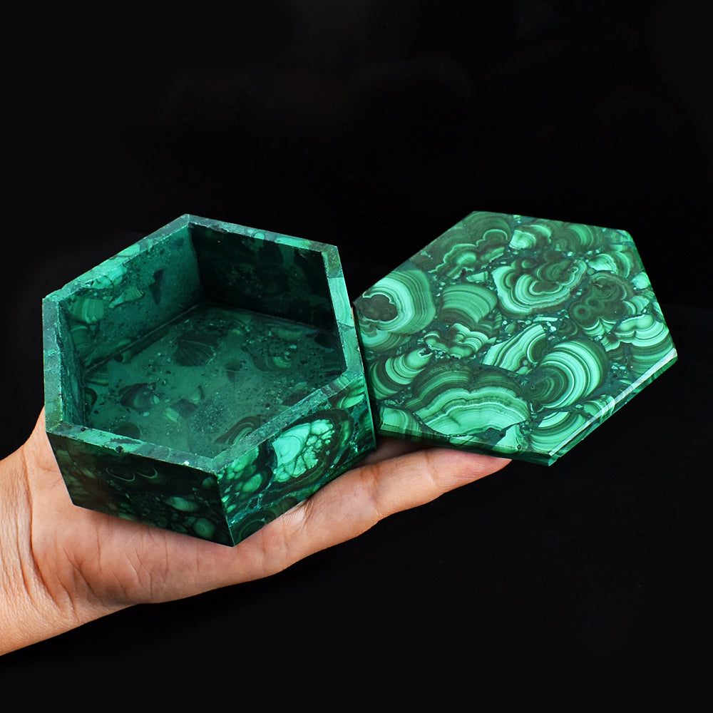 Awesome 1227.00  Cts Genuine  Malachite  Hand Carved  Crystal Gemstone Carving Box