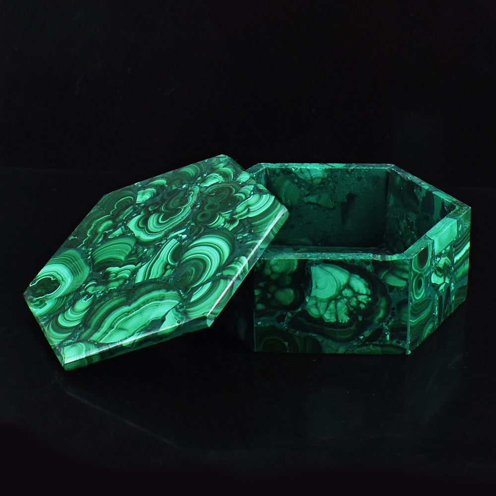 Awesome 1227.00  Cts Genuine  Malachite  Hand Carved  Crystal Gemstone Carving Box