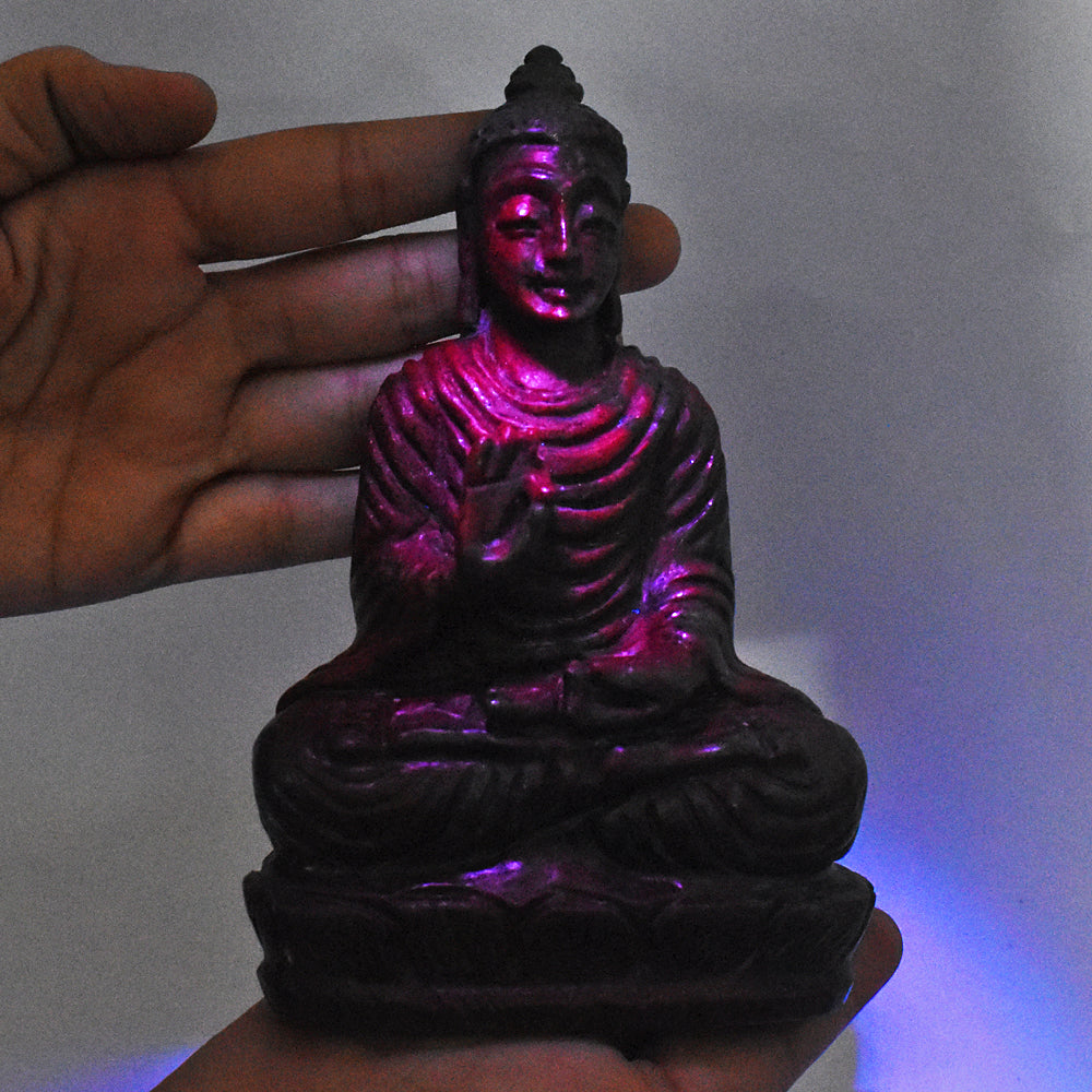 Stunning 5062.00 Cts Genuine Ruby In Kyanite Hand Carved Crystal Gemstone Buddha Idol Carving