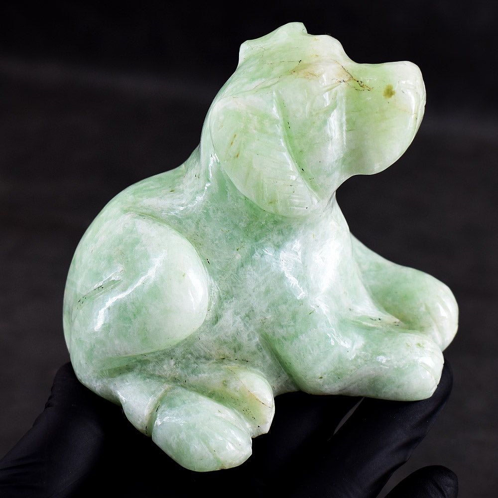 Awesome 2100.00 Cts Genuine Amazonite Hand Carved Gemstone Crystal Dog Carving
