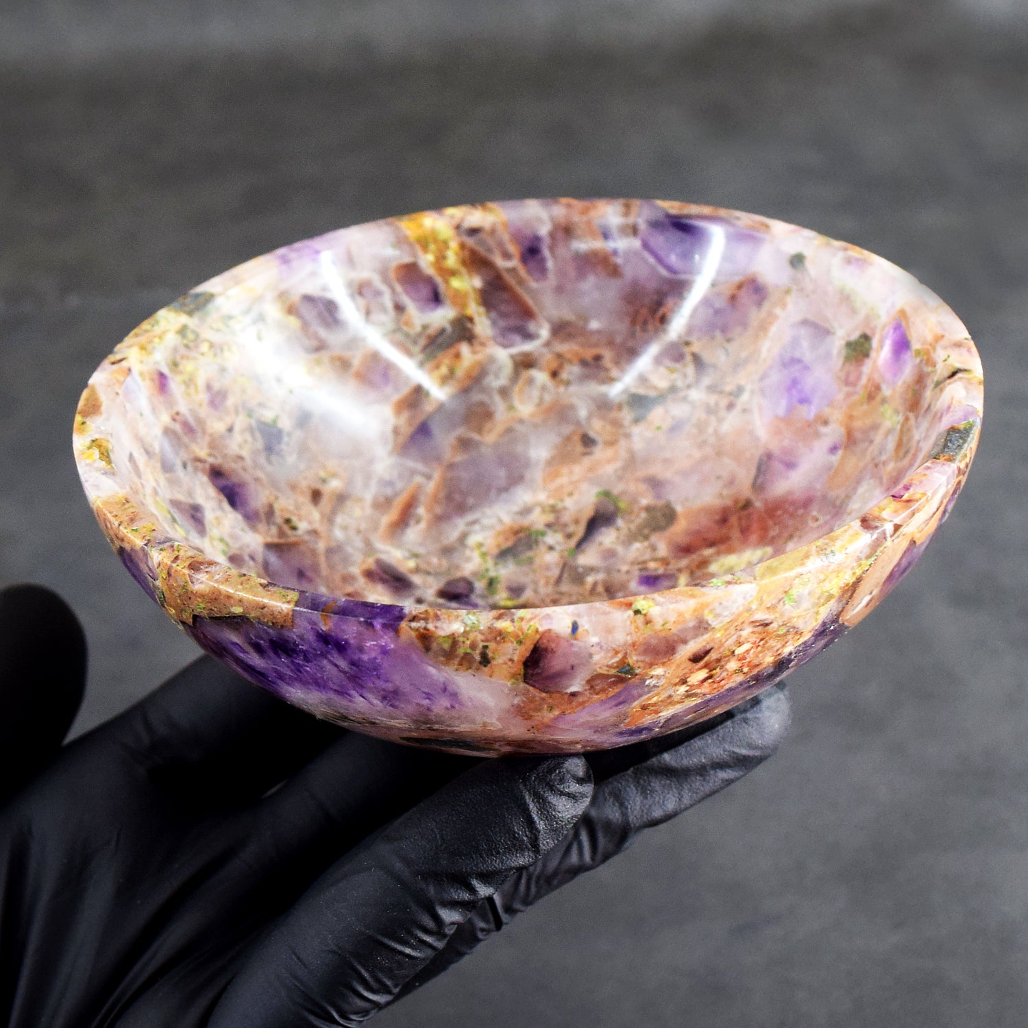 Untreated 951.00 Carats Genuine Chevron Amethyst Hand Carved Crystal Gemstone Carving Big Bowl