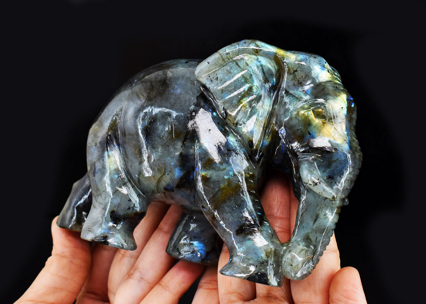 Stunning 4238.00 Cts Genuine Amazing Flash Labradorite Hand Carved Crystal Gemstone Elephant Carving