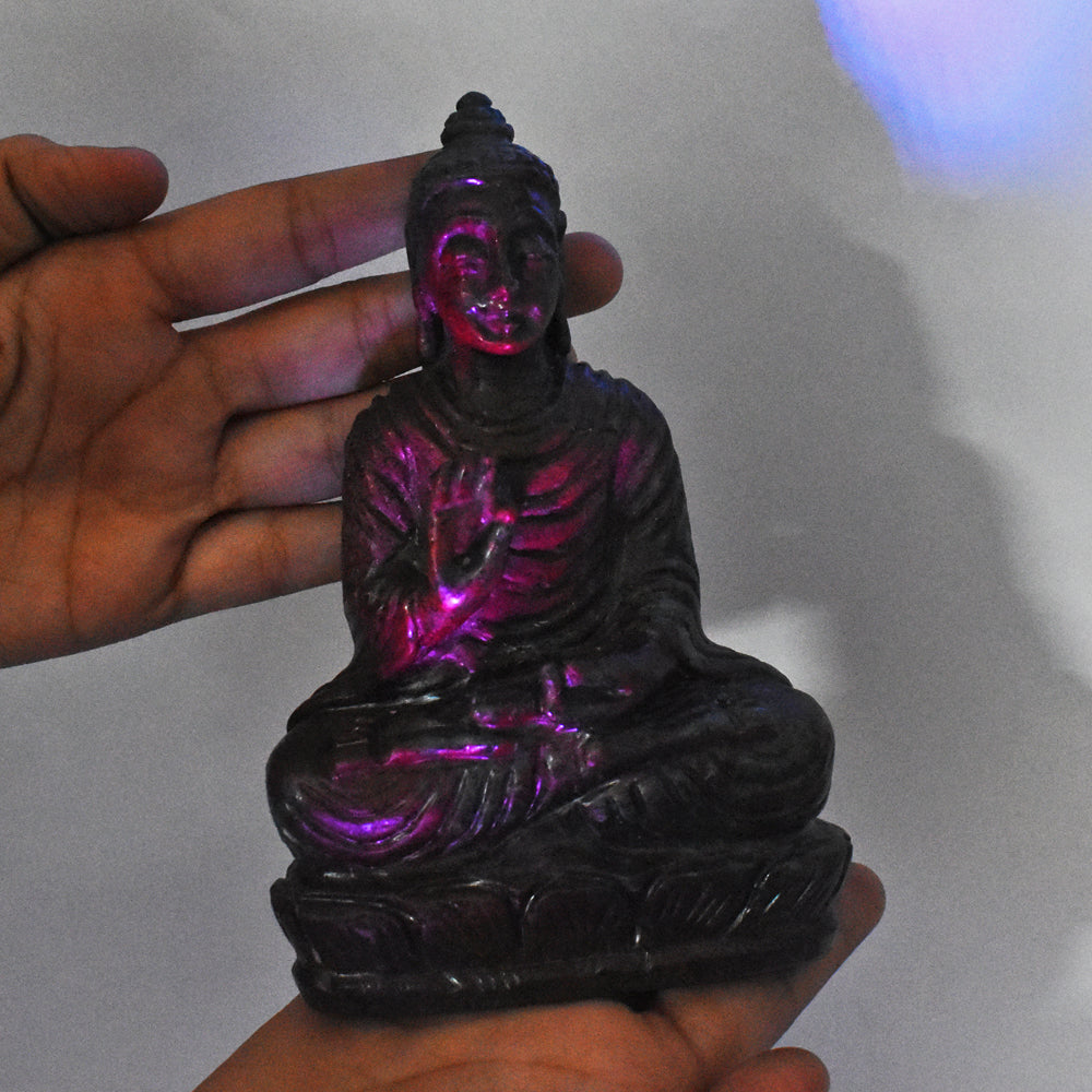 Stunning 5062.00 Cts Genuine Ruby In Kyanite Hand Carved Crystal Gemstone Buddha Idol Carving