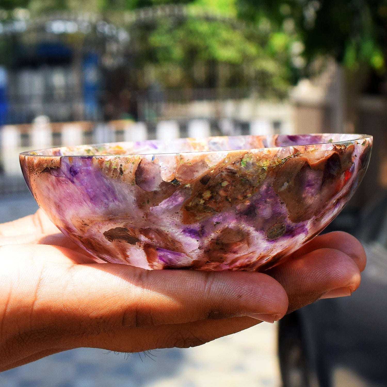 Untreated 951.00 Carats Genuine Chevron Amethyst Hand Carved Crystal Gemstone Carving Big Bowl