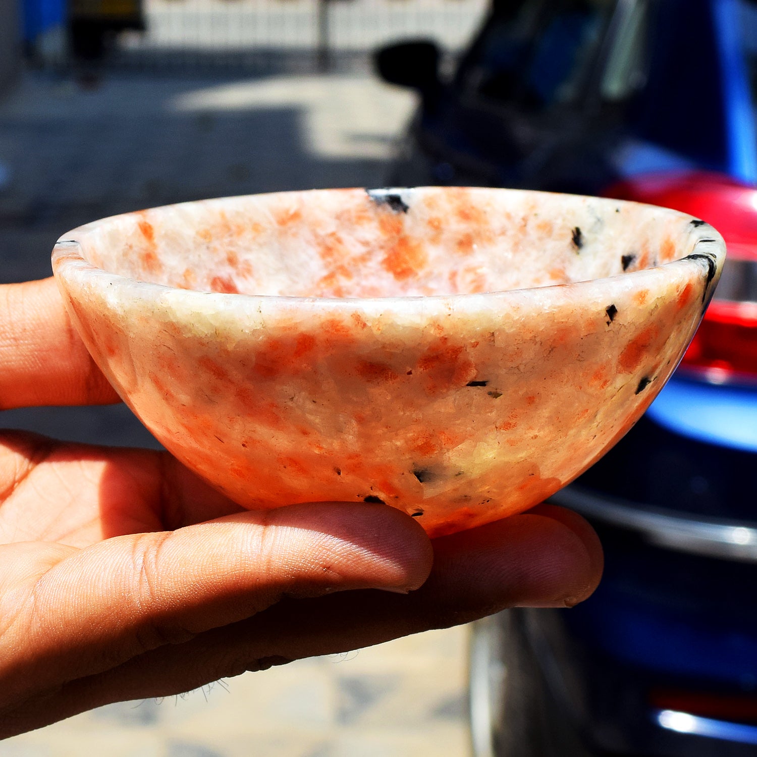 Unimaginable 1262.00 Carats Genuine Sunstone Hand Carved Crystal Gemstone Carving Big Bowl