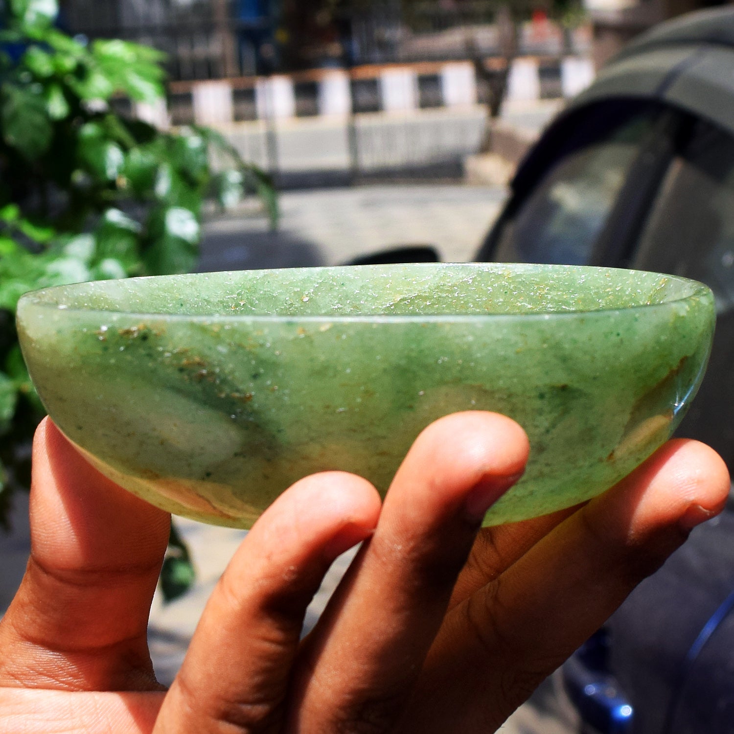 Flawless 1072.00 Carats Genuine Green Aventurine Hand Carved Crystal Gemstone Carving Big Bowl