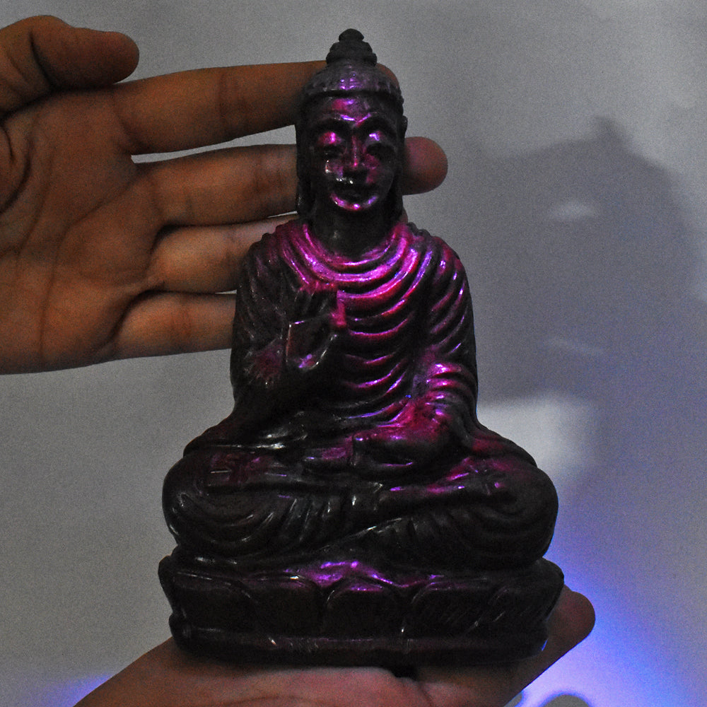 Stunning 5062.00 Cts Genuine Ruby In Kyanite Hand Carved Crystal Gemstone Buddha Idol Carving