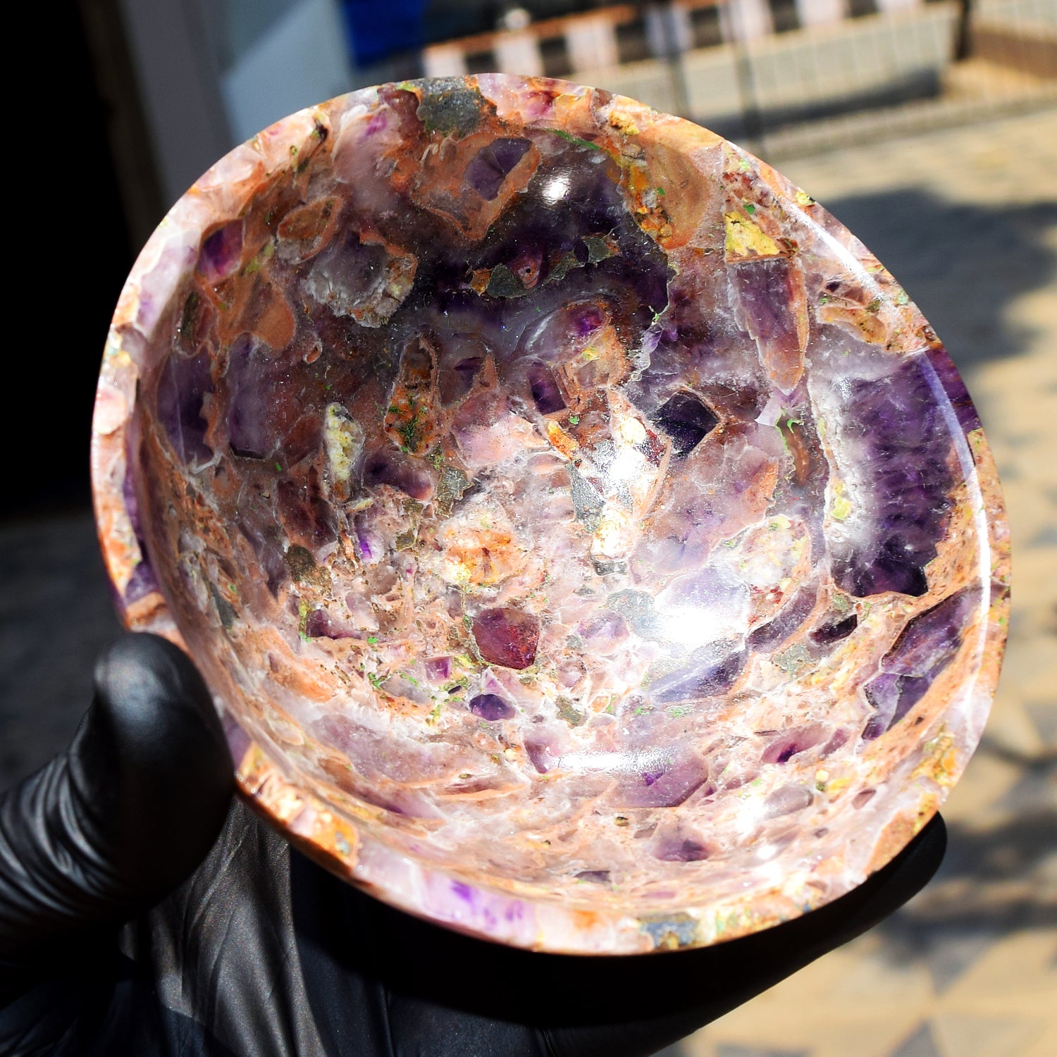 Untreated 951.00 Carats Genuine Chevron Amethyst Hand Carved Crystal Gemstone Carving Big Bowl