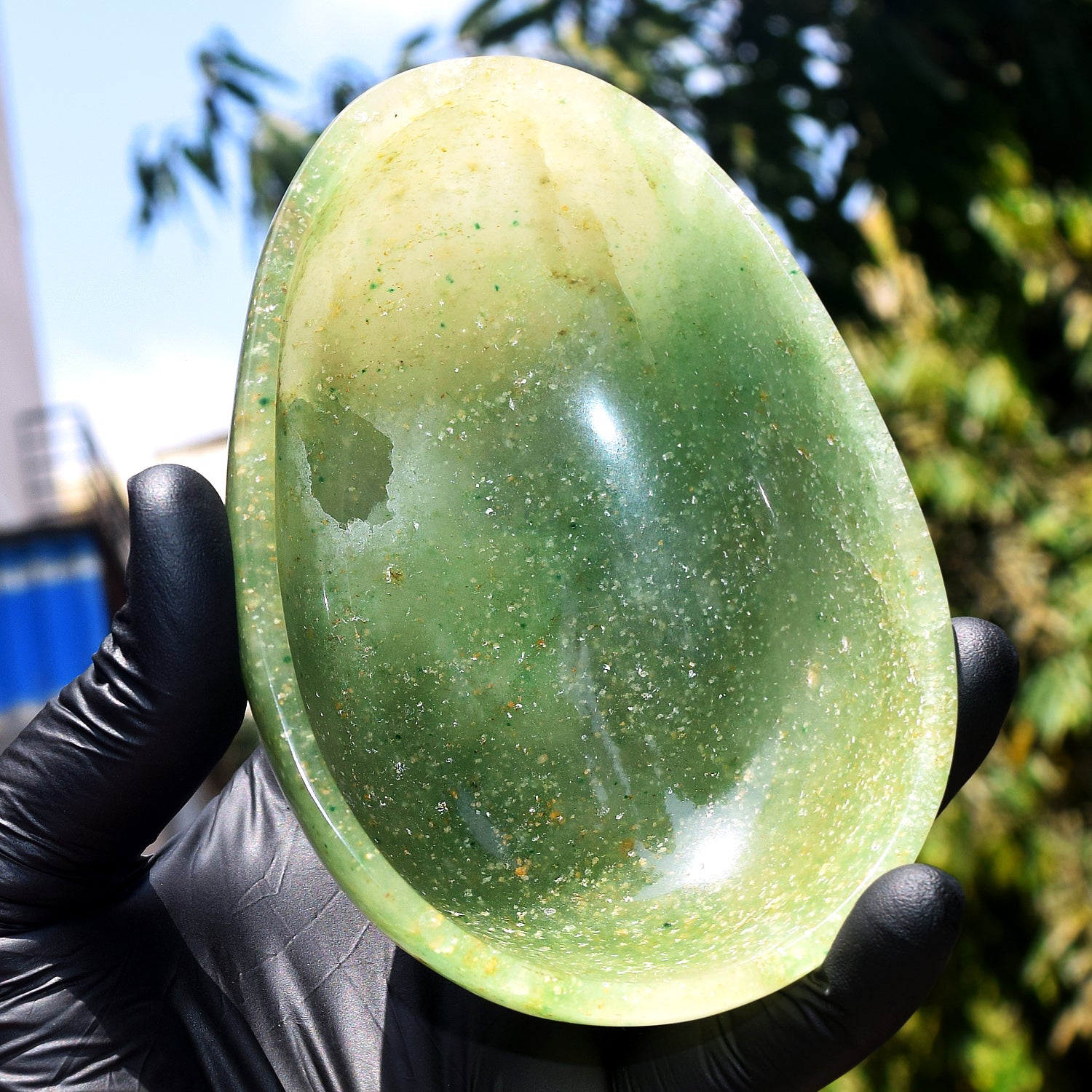 Flawless 1072.00 Carats Genuine Green Aventurine Hand Carved Crystal Gemstone Carving Big Bowl