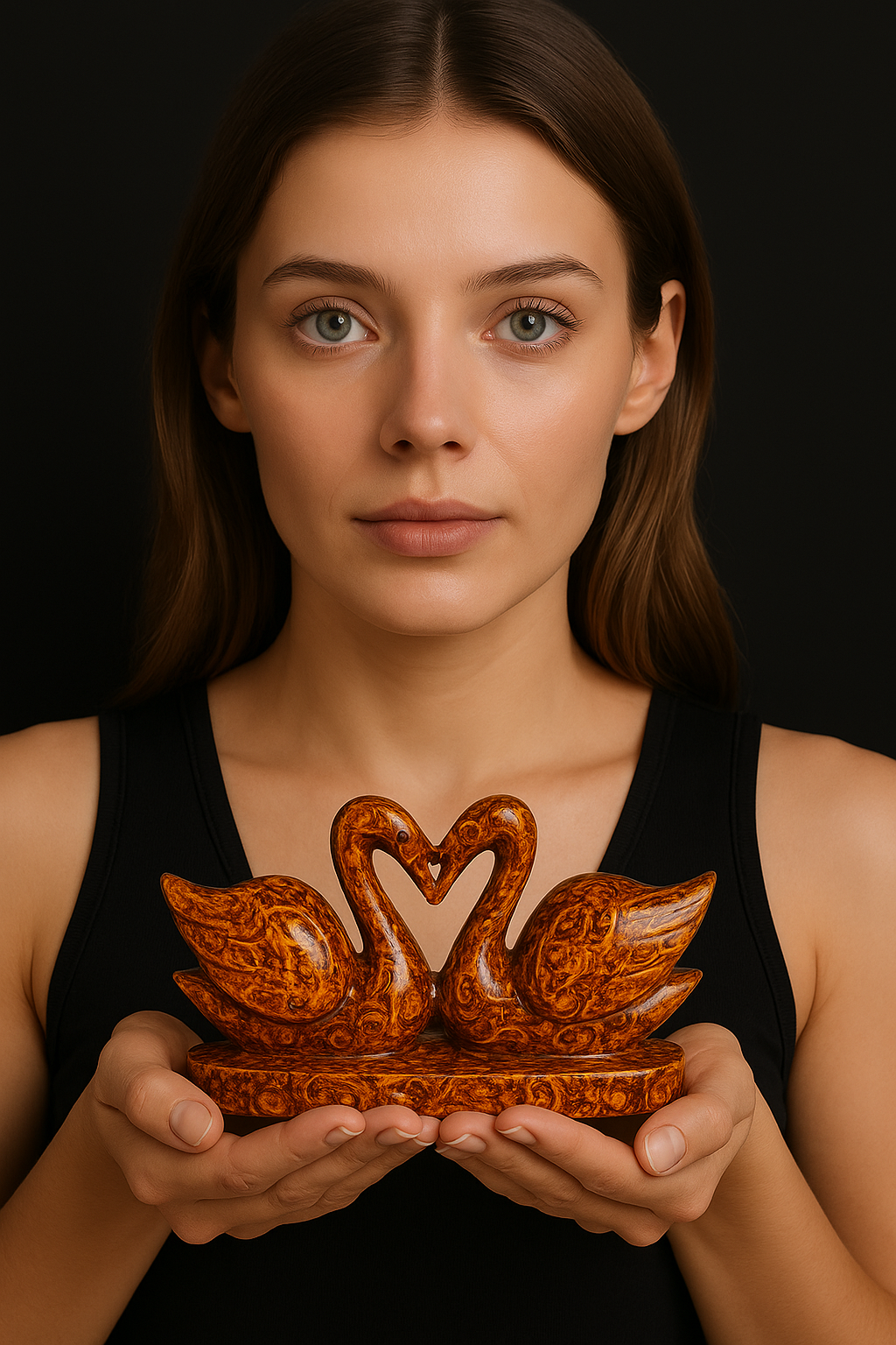 Beautiful 818.00 Cts Genuine Golden Art Jasper Carved Love Premium Swan Pair