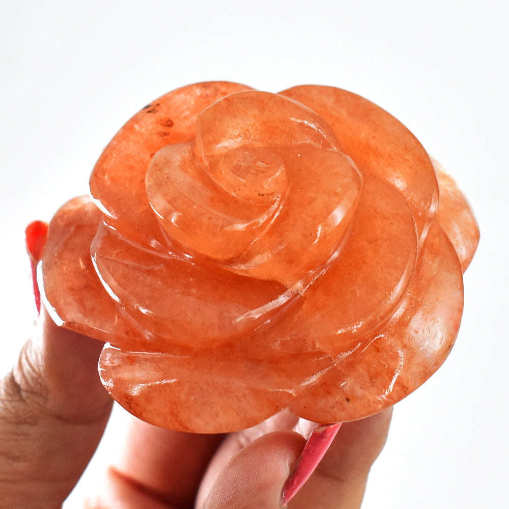 gemsmore:527.00 Carats  Genuine  Beautiful  Aventurine  Hand  Carved  Rose  Gemstone  Carving