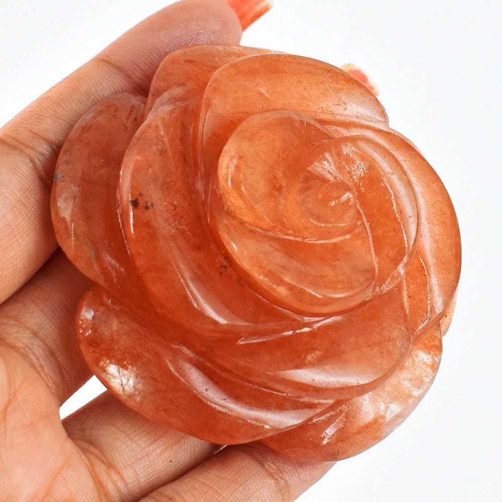 gemsmore:527.00 Carats  Genuine  Beautiful  Aventurine  Hand  Carved  Rose  Gemstone  Carving