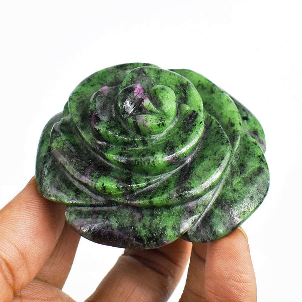 gemsmore:538.00 Cts  Exclusive Ruby Zoisite Hand  Carved  Genuine Carving Rose Flower Gemstone