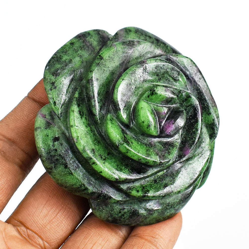 gemsmore:538.00 Cts  Exclusive Ruby Zoisite Hand  Carved  Genuine Carving Rose Flower Gemstone