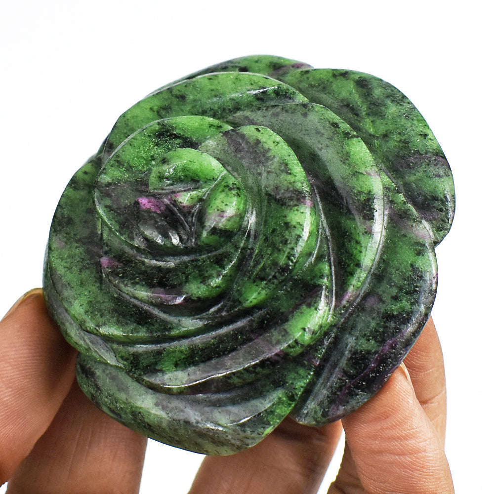 gemsmore:538.00 Cts  Exclusive Ruby Zoisite Hand  Carved  Genuine Carving Rose Flower Gemstone