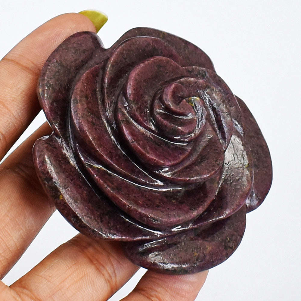 gemsmore:585.00 Cts  Natural  Rhodonite  Hand Carved  Rose  Gemstone