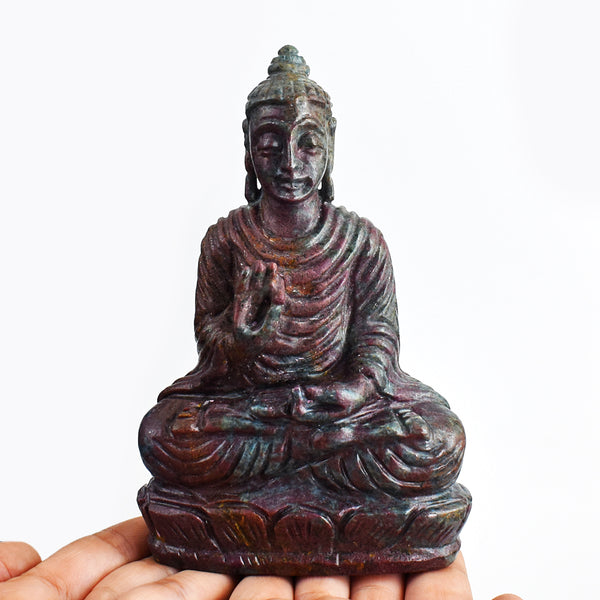 Stunning 5062.00 Cts Genuine Ruby In Kyanite Hand Carved Crystal Gemstone Buddha Idol Carving