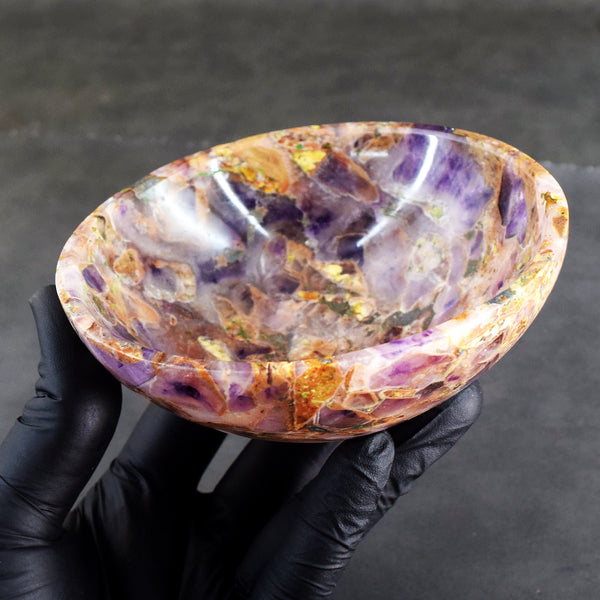 Untreated 951.00 Carats Genuine Chevron Amethyst Hand Carved Crystal Gemstone Carving Big Bowl