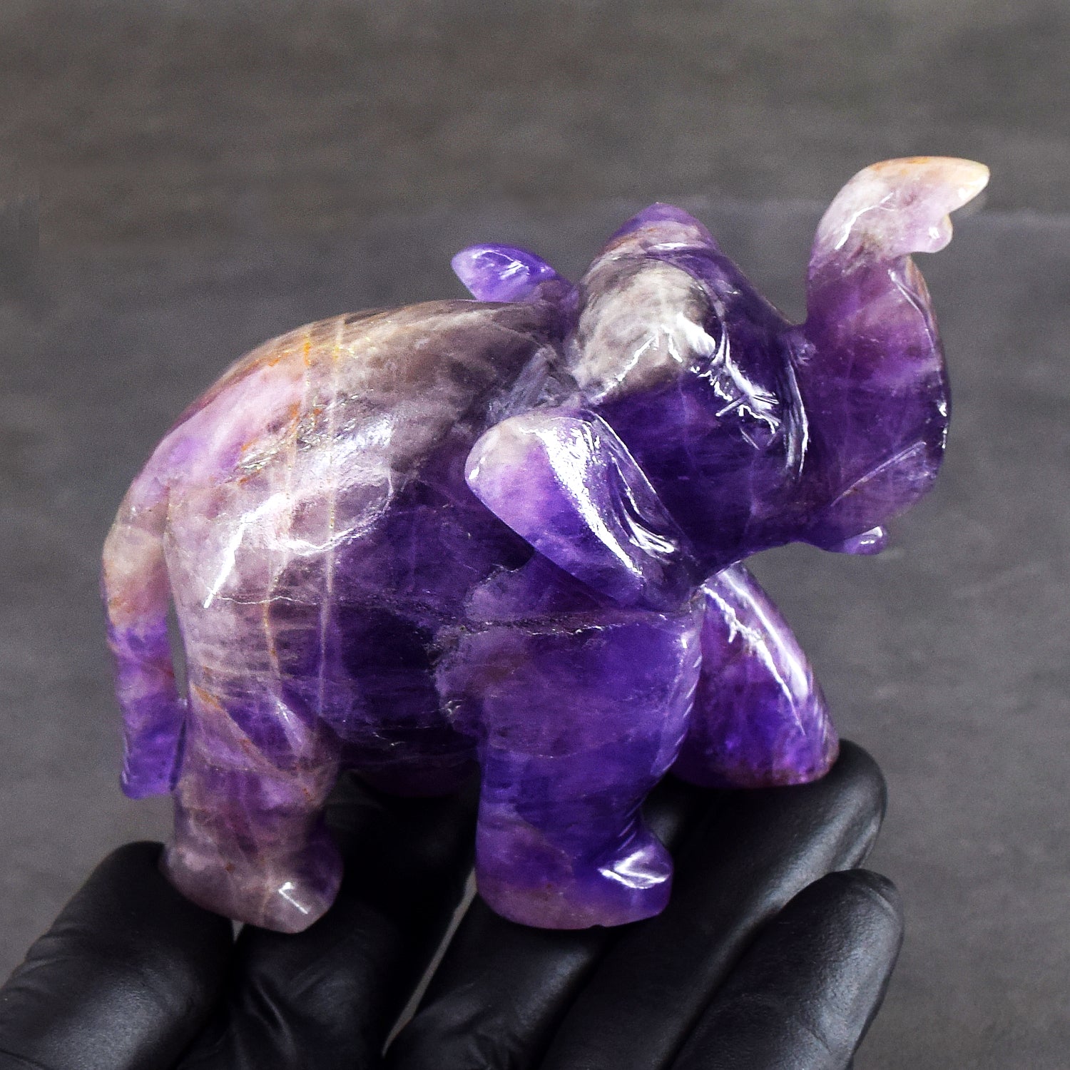 Beautiful 1353.00 Cts Genuine Amethyst Crystal Carved Premium Elephant