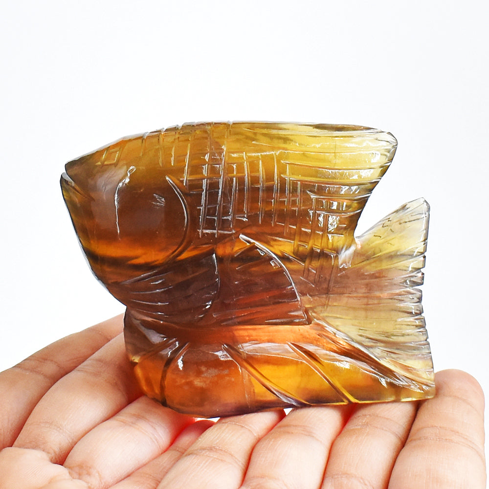 Stunning  1272.00 Cts Genuine Multicolor Fluorite Hand Carved Crystal Gemstone Carving Fish