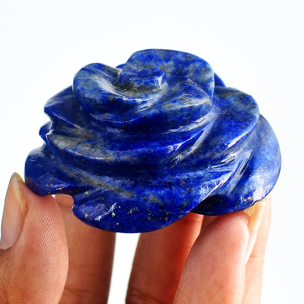 Awesome  282.00 Carats Genuine  Blue  Lapis  Lazuli  Hand  Carved  Crystal Rose  Gemstone  Carving