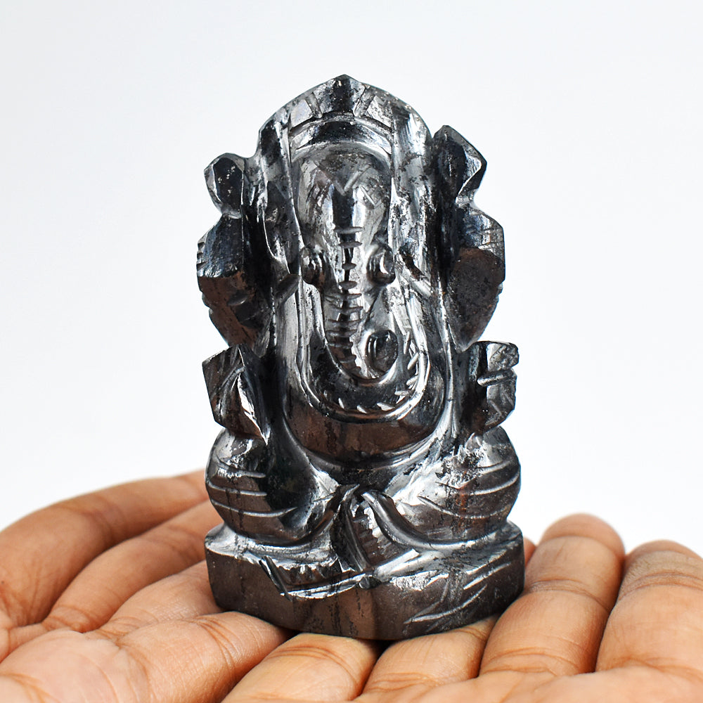 Artisian 1195.00 Cts Genuine Hematite Hand Carved Crystal Gemstone Carving Lord Ganesha